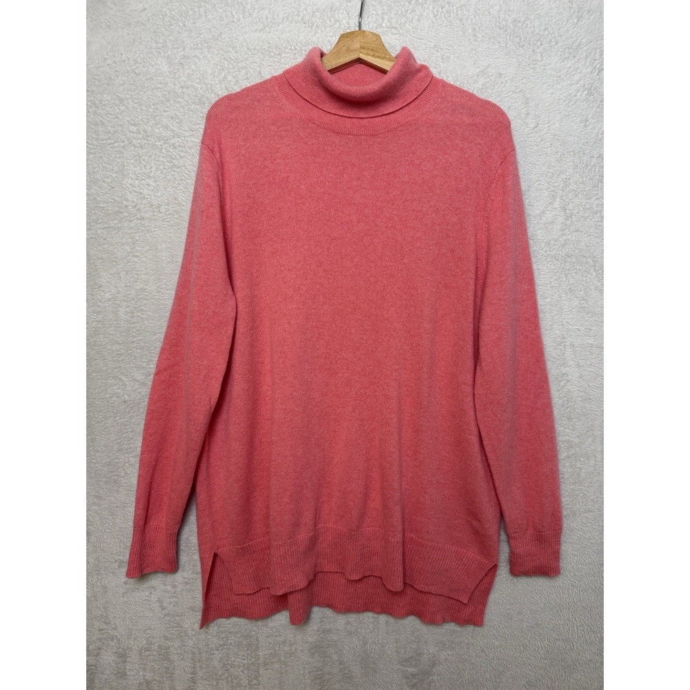 Woolovers 100% Cashmere Turtleneck Coral Pink Sweater XL Quiet Luxury Knitwear